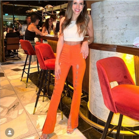 NWT Zara Blogger Favorite Orange Cut Out Flare Pants Size S - Picture 7 of 16